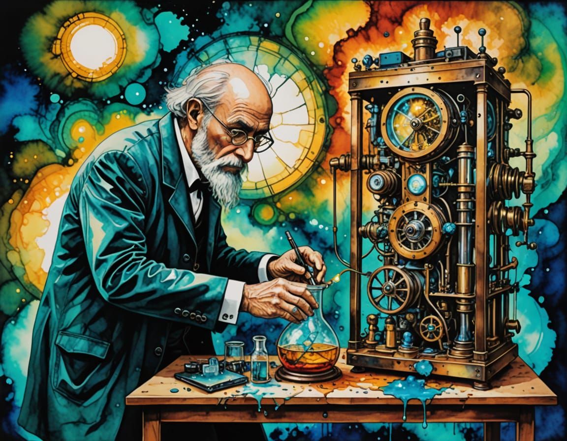 Surrealist Inventor Creates Time Machine with Vibrant Alcoho...