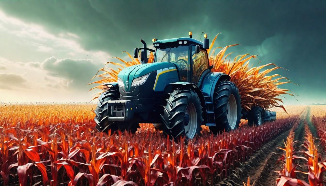 Futuristic Tractor in a Vast Cornfield, Matte Painting