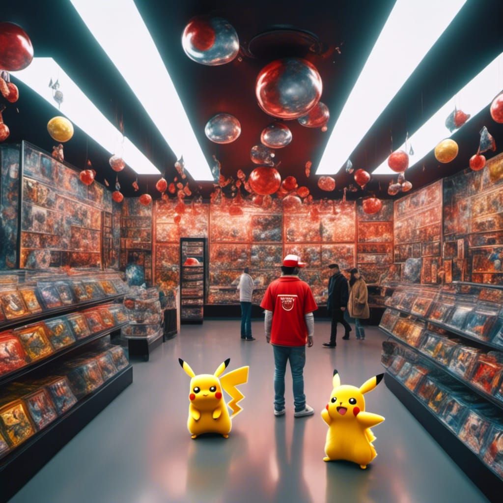 Pokémon Store Scene with Trainers and Pikachu