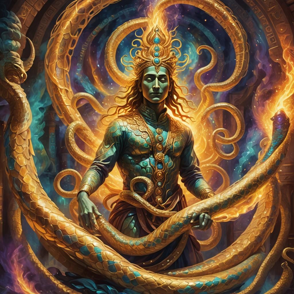 Ethereal Kundalini Serpent in Ancient Temple