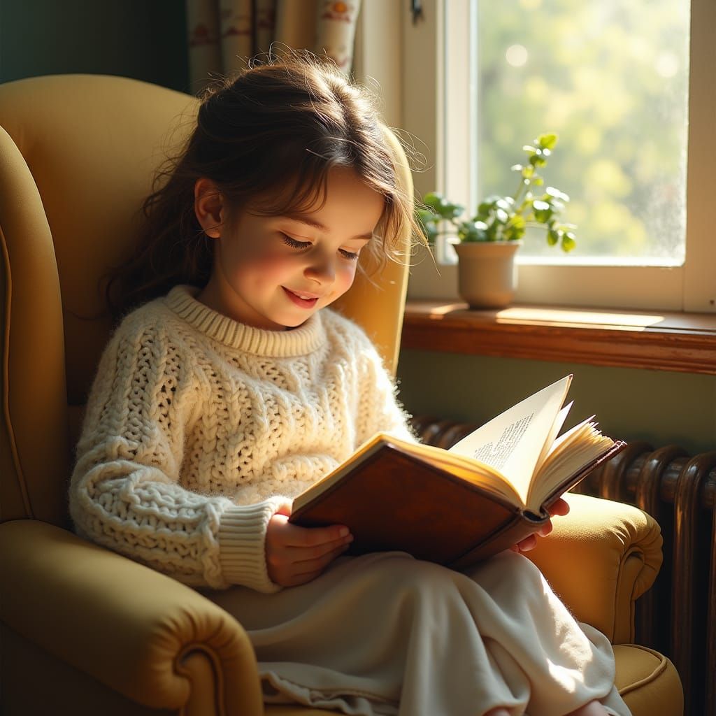 Girl Reading Book in Impressionist Style