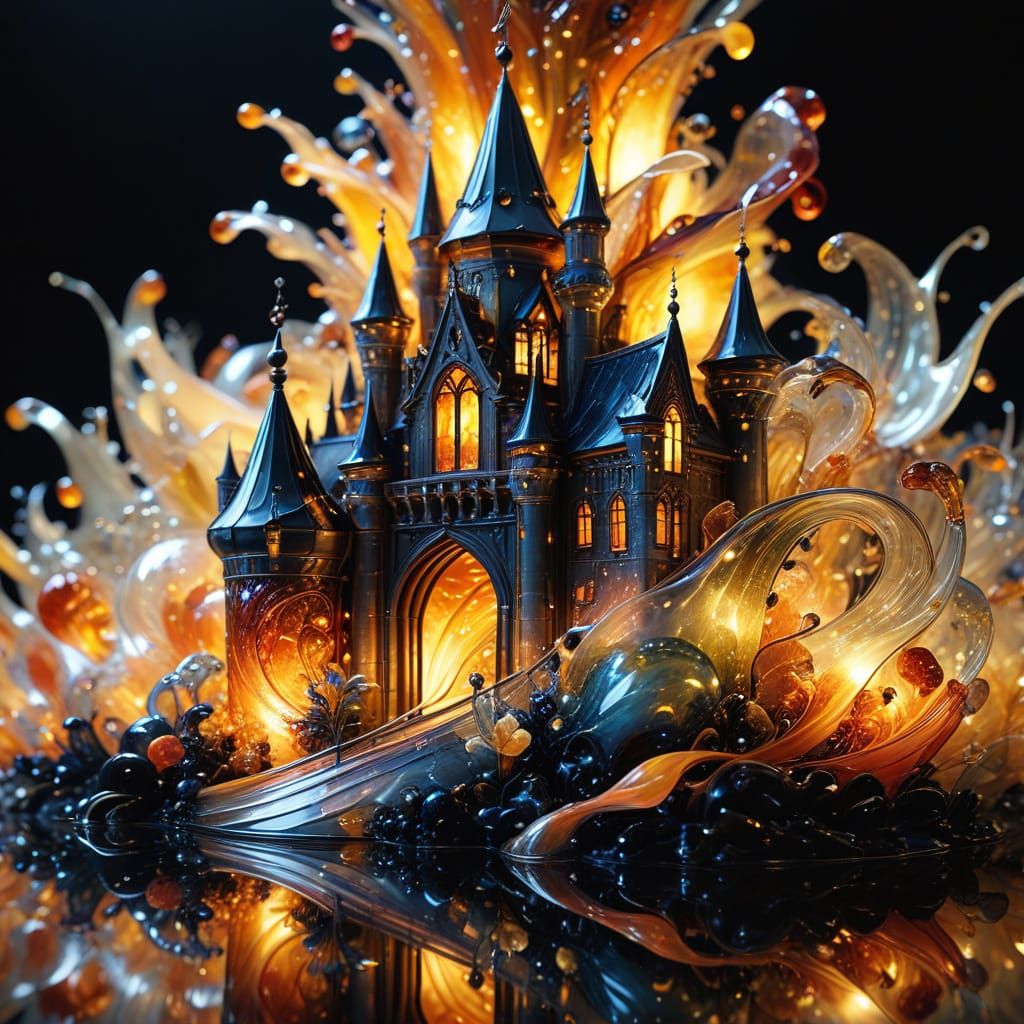 Dreamlike Glass Castle in Vibrant Iridescent Hues