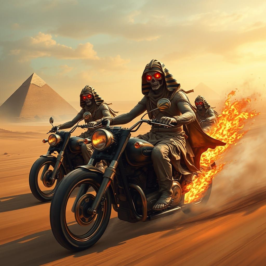 Undead Pharaohs Speed Through the Burning Desert in Vintage...