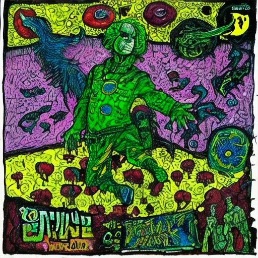 Metal Band Concert in Flowery Meadow, Comic Art Style