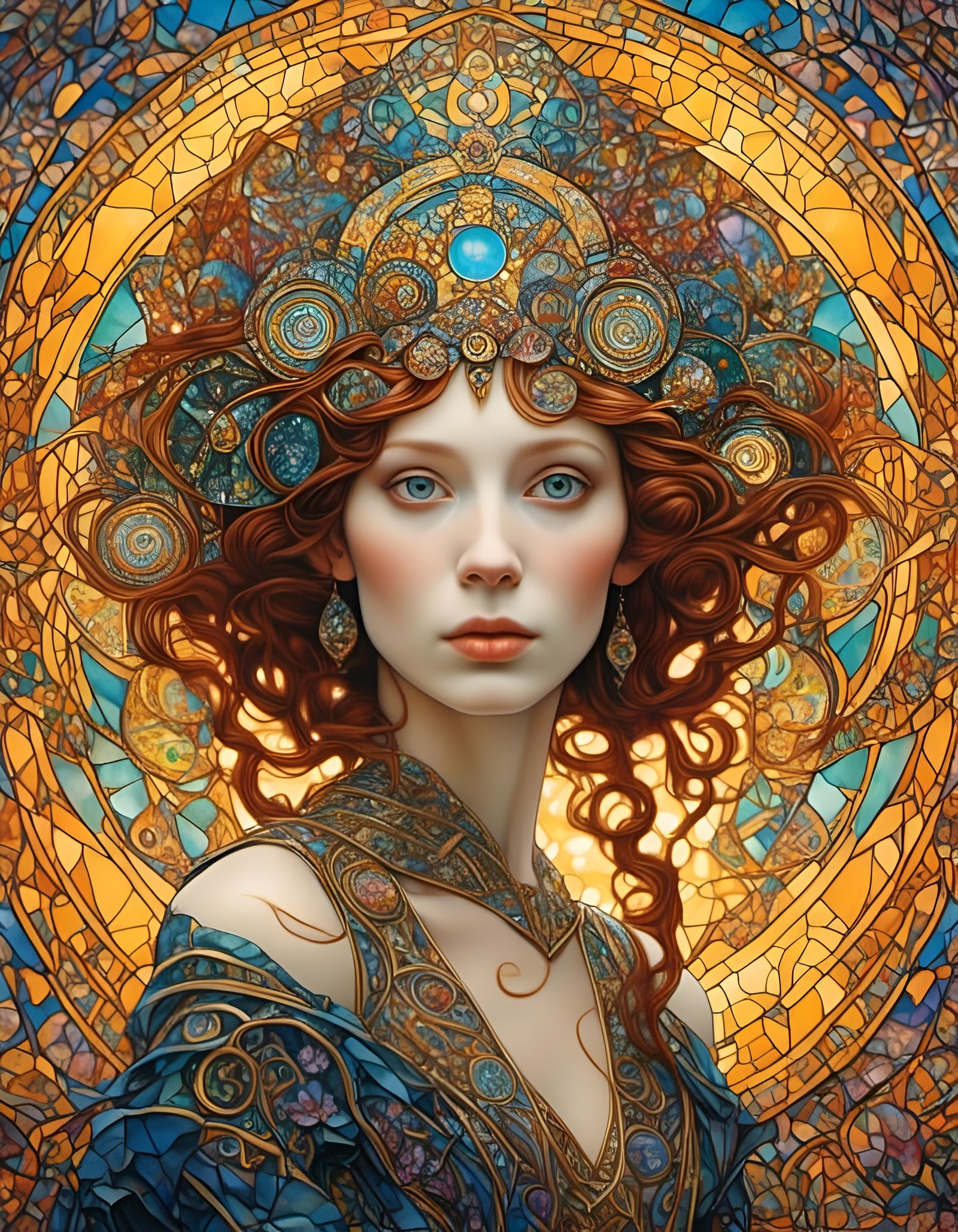 Stained Glass Fractal Portrait in Klimt Style