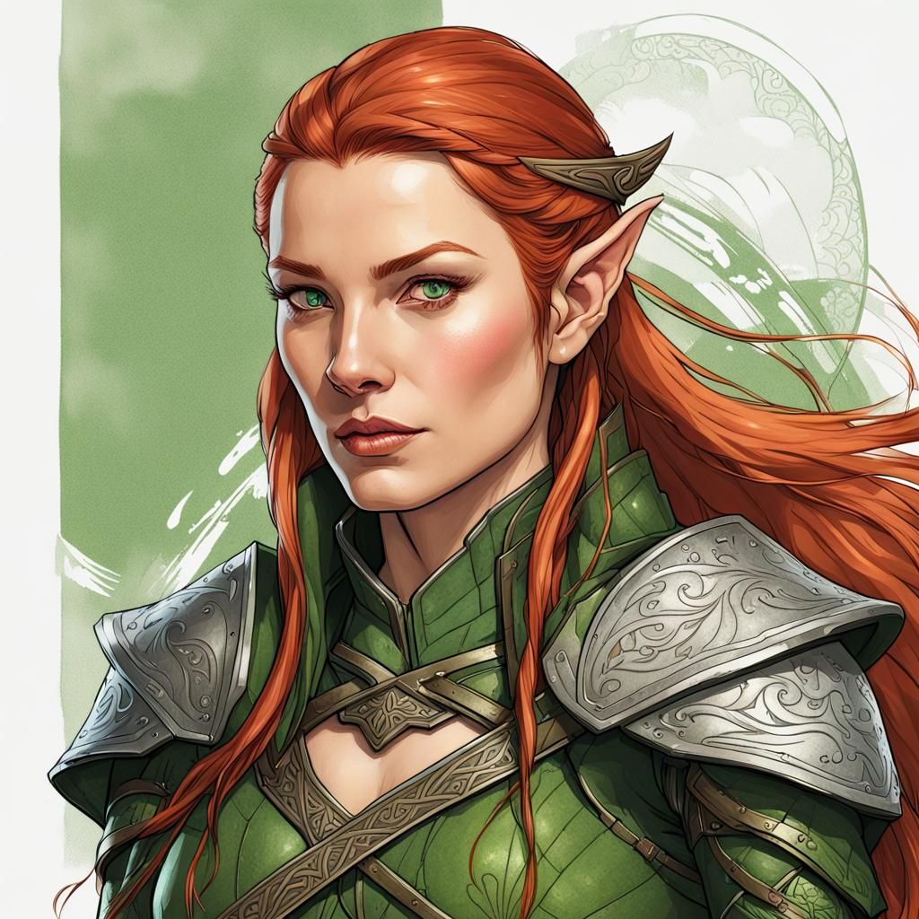 Ink Portrait of Tauriel in Green Armor
