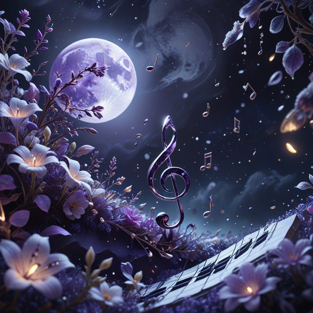 Surreal Purple Crystal Notes Under Moonlight