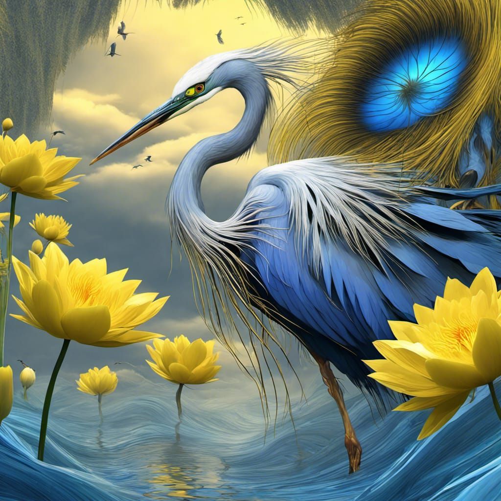 Fantasy Wonderland with Herons and Water Lilies
