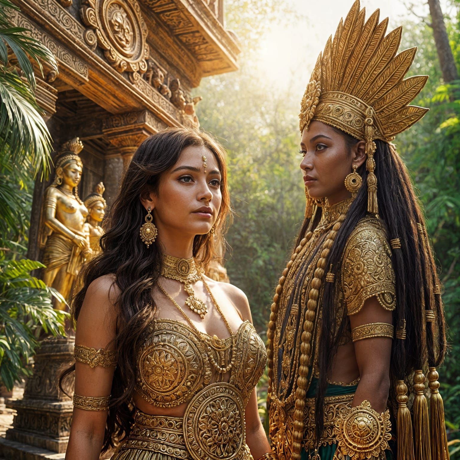 Golden Maya Goddess in Warm Jungle Temple