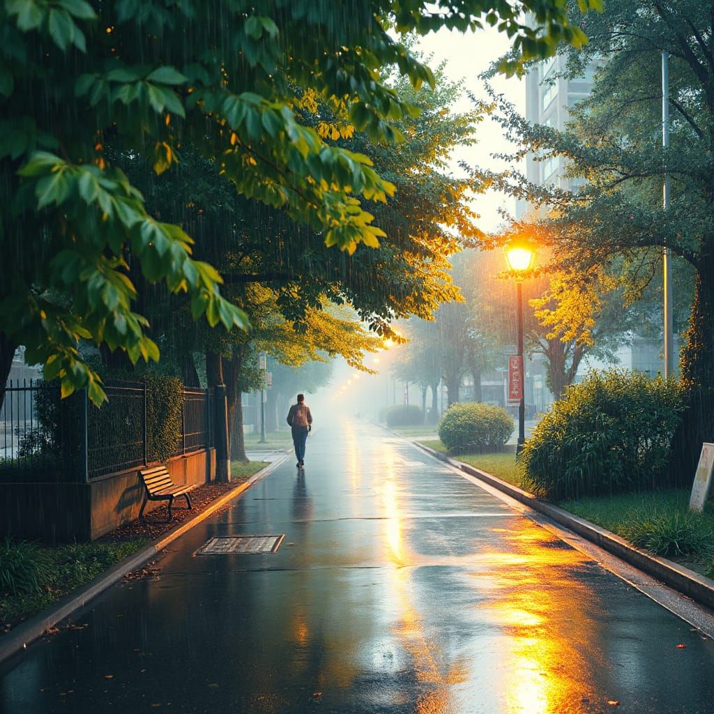 Rainy Summer Evening in Impressionist Style