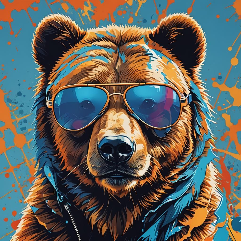Vibrant Pop Art Bear in Aviator Shades