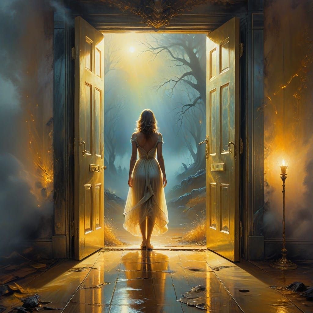Mystical Doors to Another World in Surreal Oil Painting