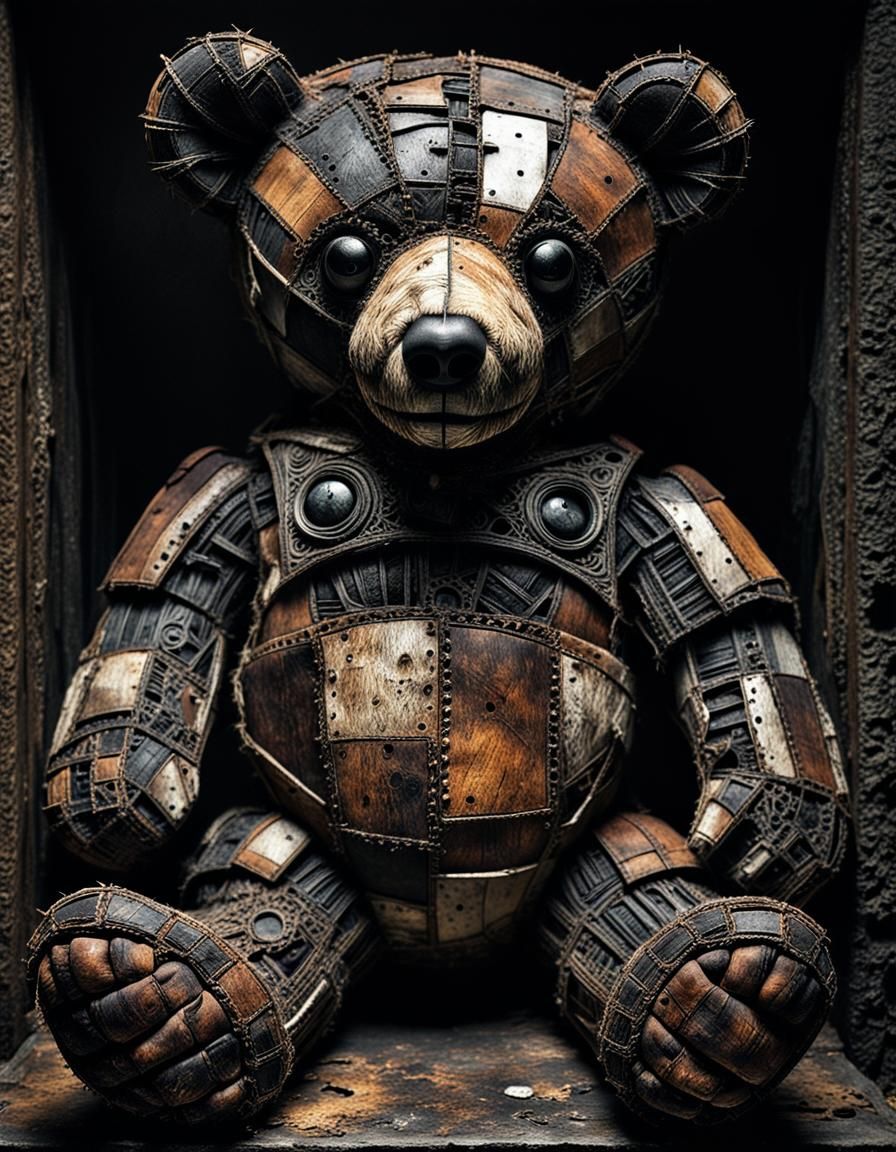 Worn Teddy Bear in Dark Basement: Horror Art