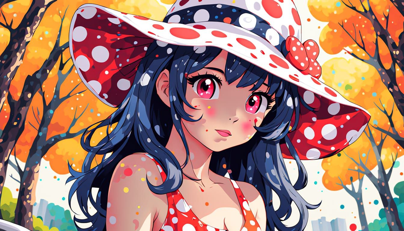 Anime Woman in Polka Dots: Surreal Graffiti Art