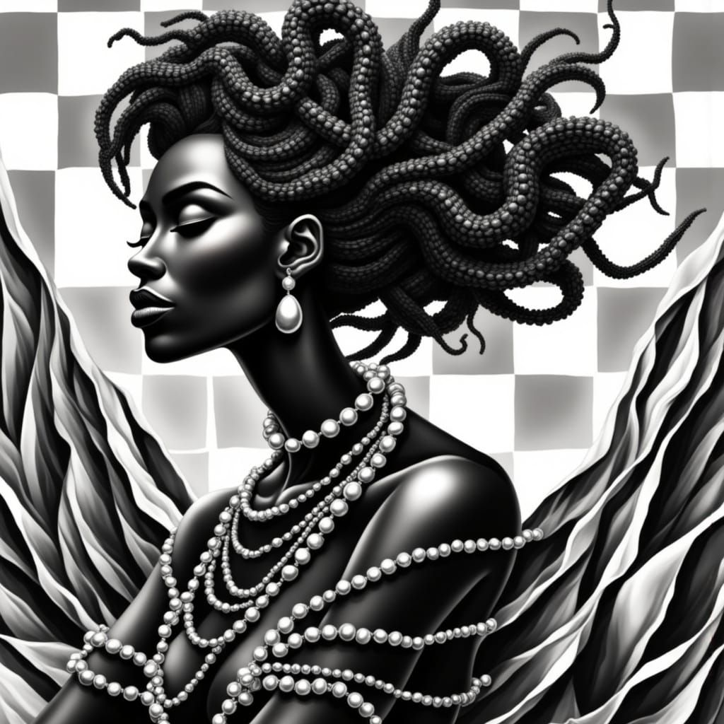 Regal Woman in Pearlescent Digital Illustration