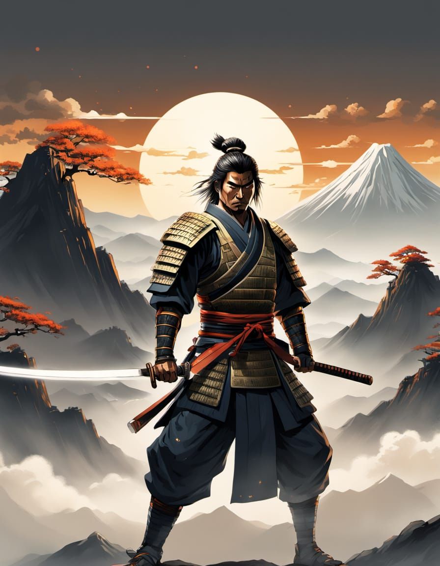 Samurai Draws Katana in Golden Hour Lighting