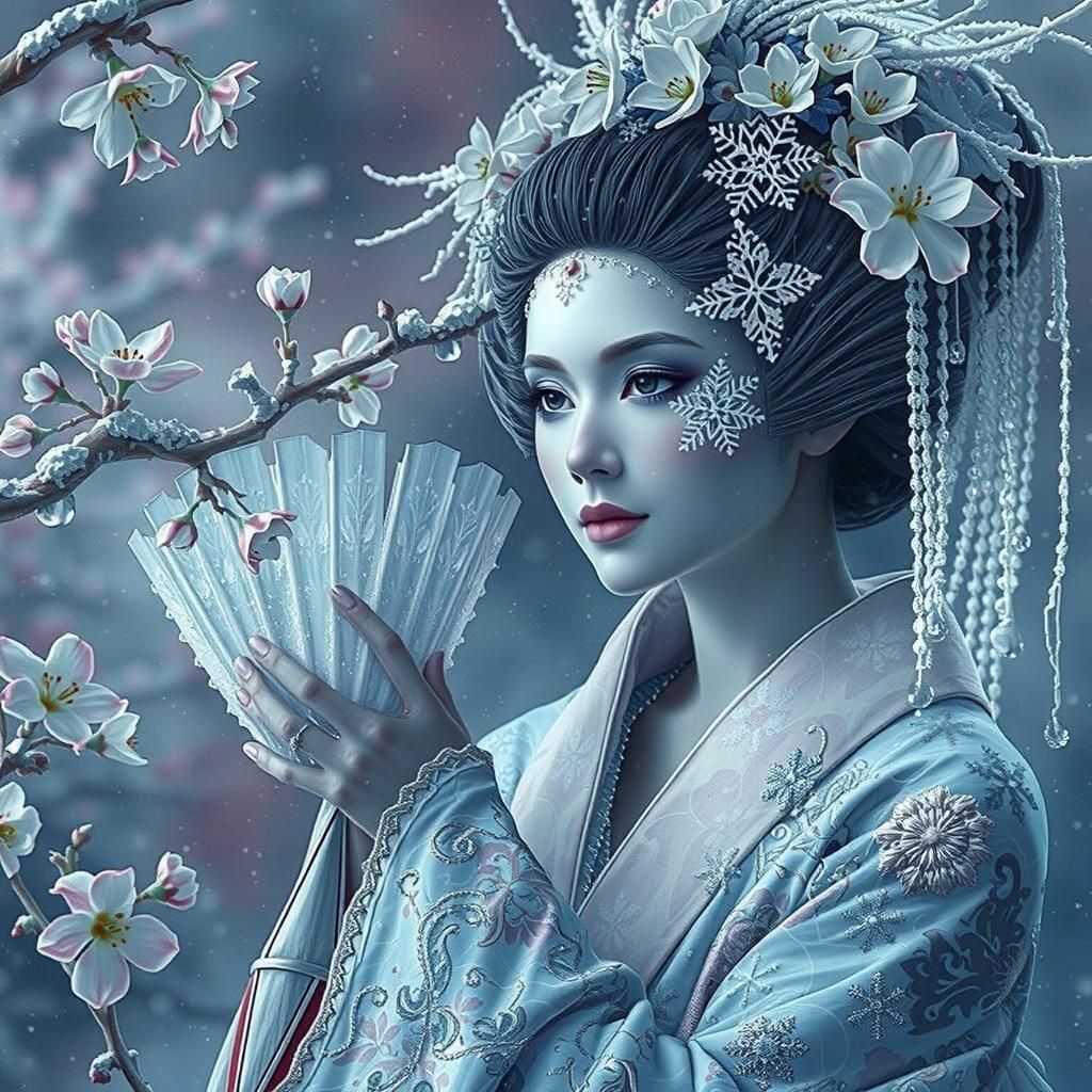 Ethereal Winter Geisha Brings First Frost to Sakura