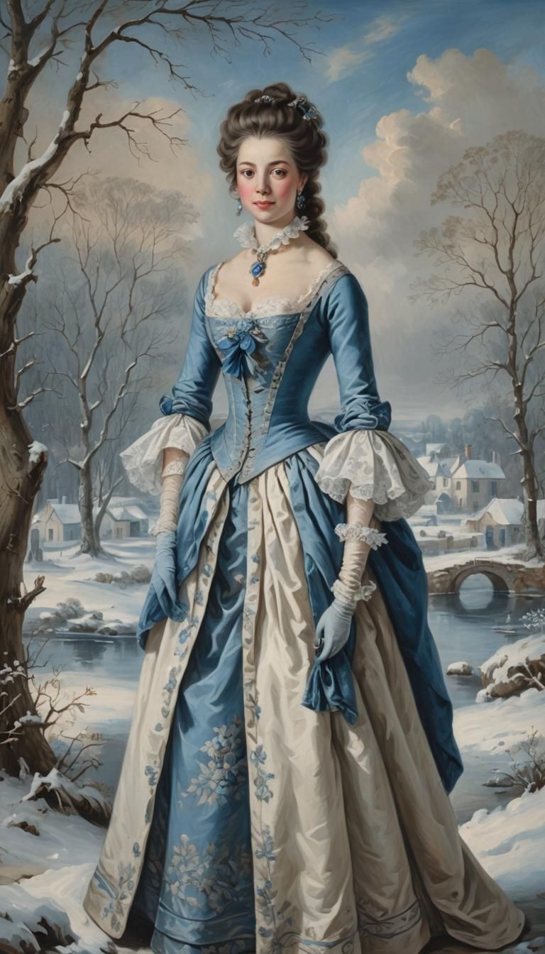 Elegant Woman in Winter Scene, Gainsborough Style