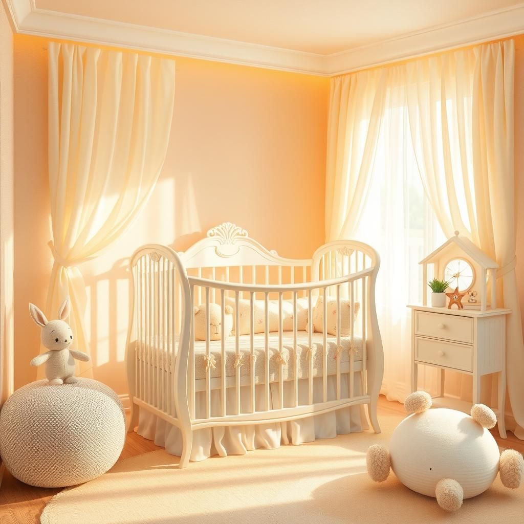 Pastel Nursery with Crib and Toys, Dreamy Illustration