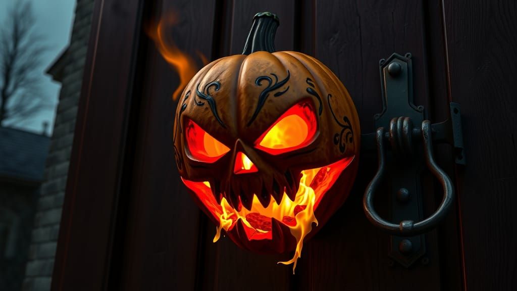 Eerie Halloween Pumpkin Mask in Dark Surrealism