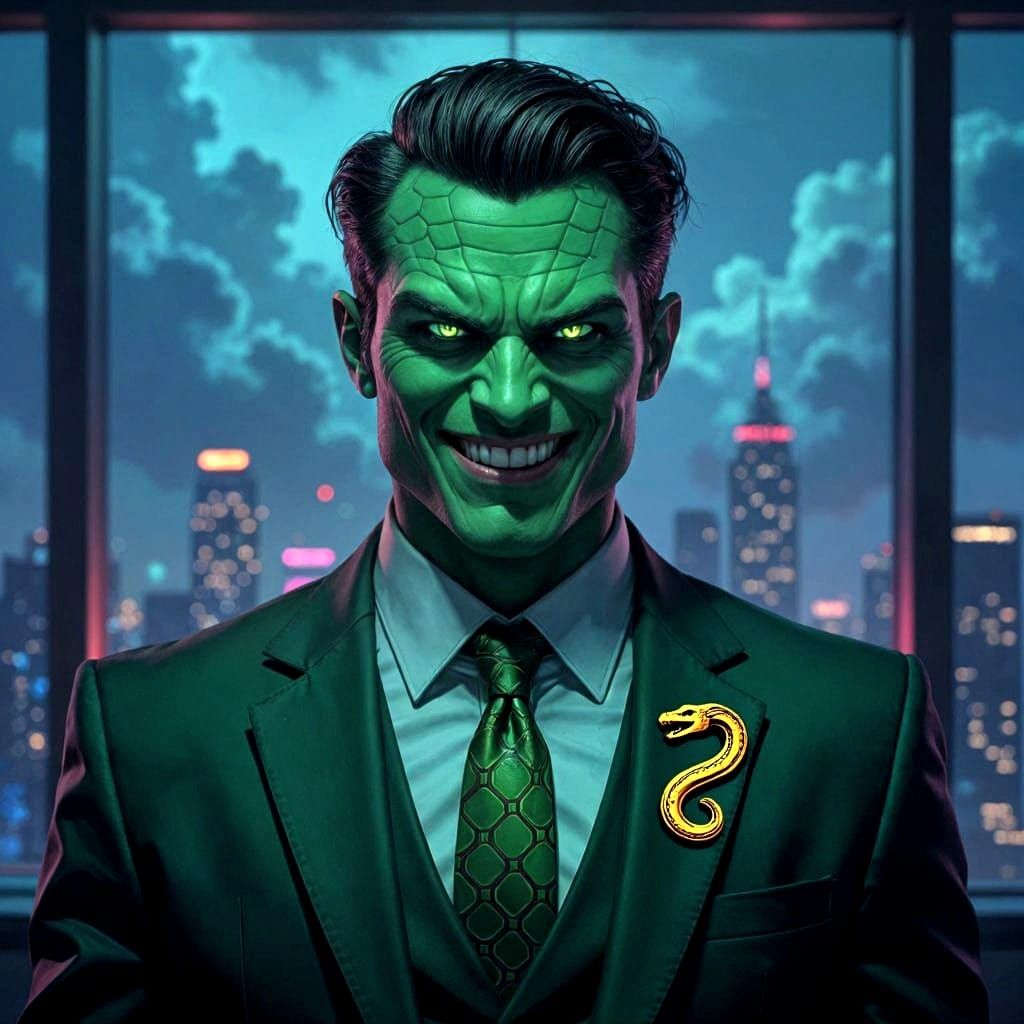 Evil Supervillain Mastermind with Cobra Symbol