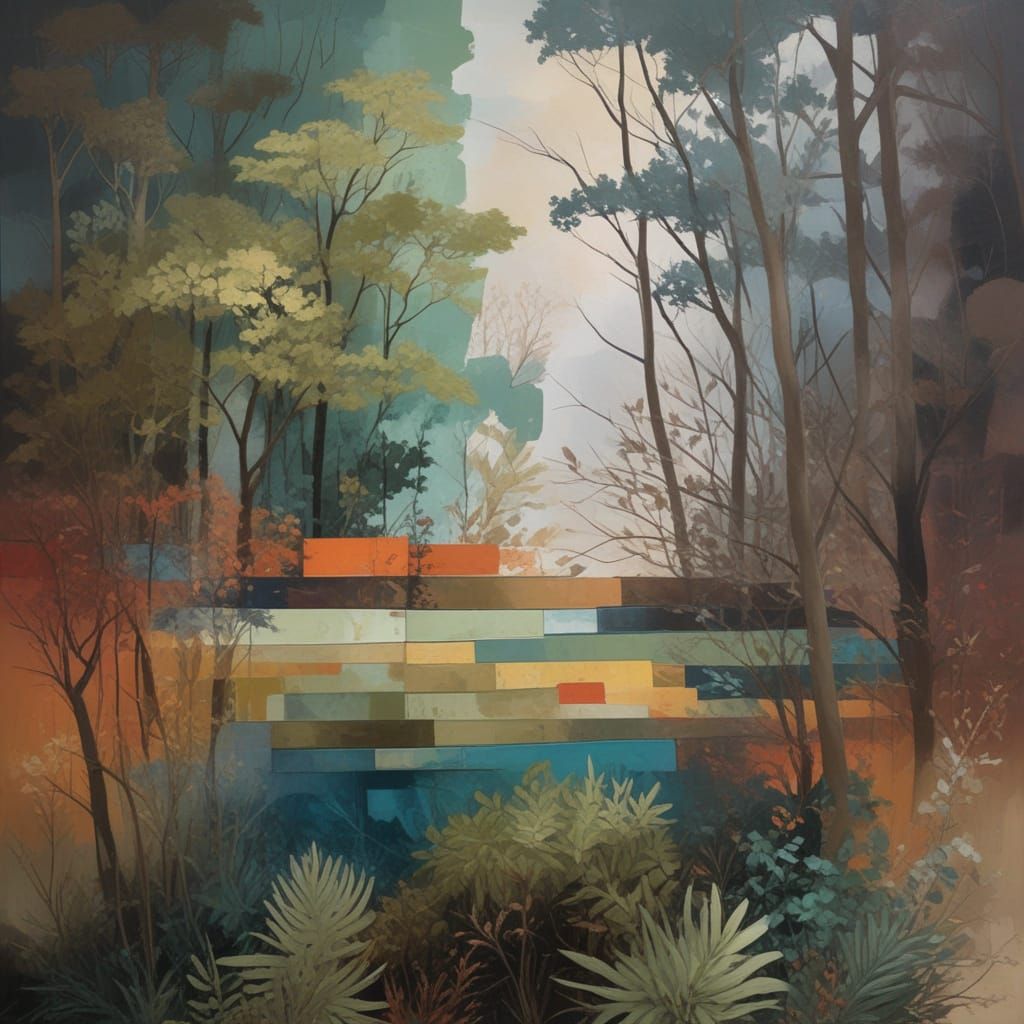 Abstract Nature Scene in Modern Art Basel Style