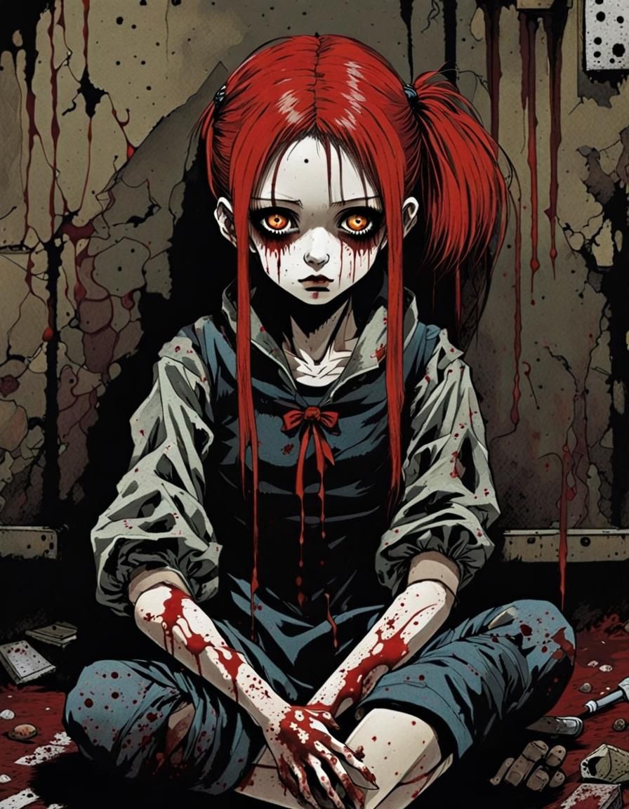 Scary Gothic Horror Girl in Manga Style