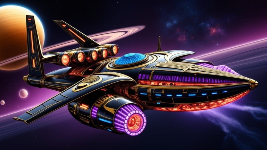 Cosmicpunk Castle-Starship Blends Metallic Gold and Cherry-L...