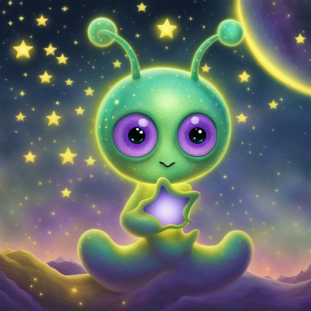 Whimsical Figure with Starry Night, Digital Art