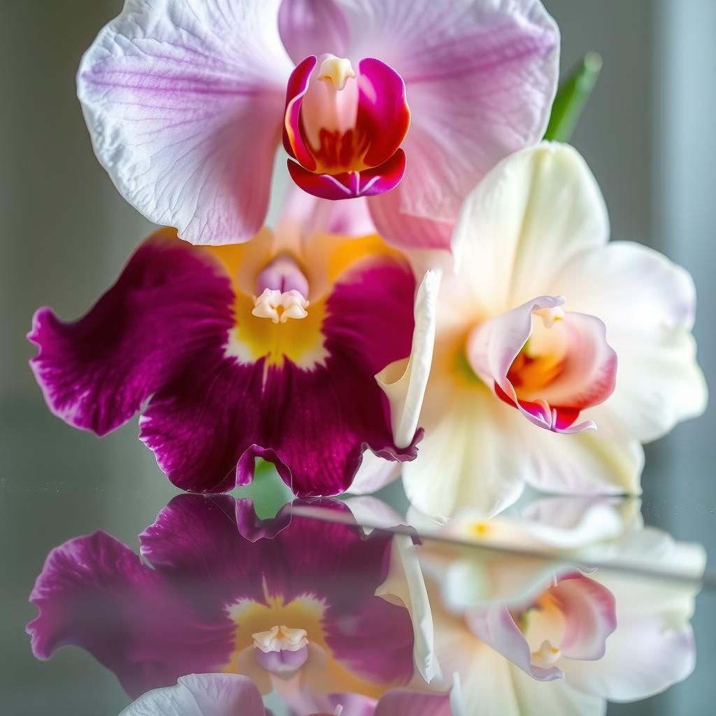 Orchids, Irises and Roses in Ikebana Style