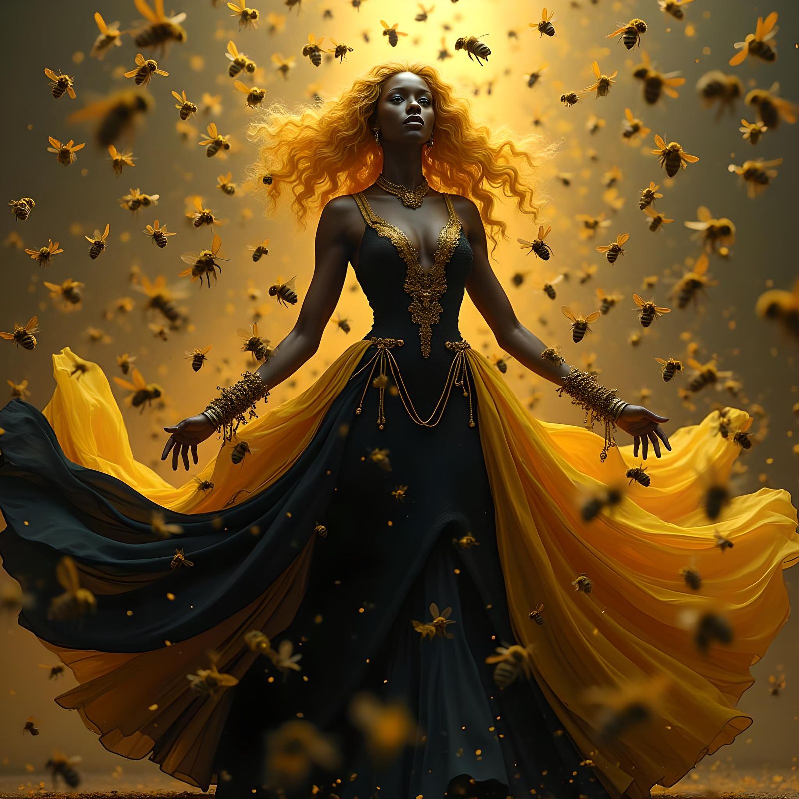 Elegant Bee Queen: Hyperrealistic Digital Art Portrait