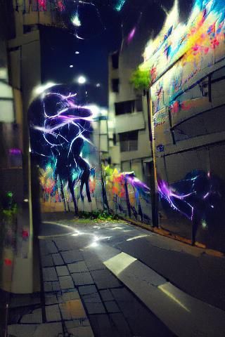 Magic Graffiti Art with Lightning at Night