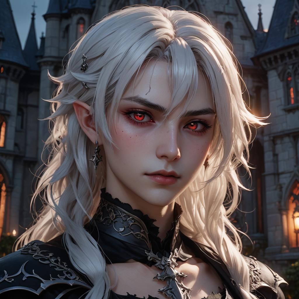 Anime Vampire Portrait in Gothic Setting