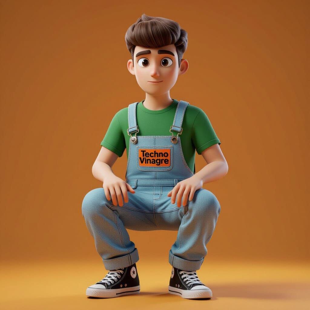 Man in Overalls with Bowl Cut in 3D Game Style