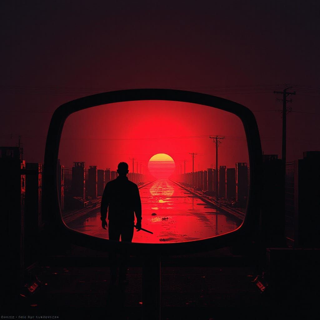 Sinister Retro Reflection in Synthwave Neon Style