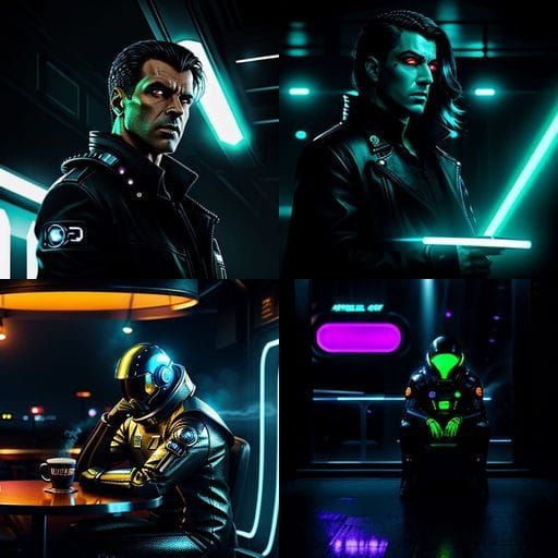 Night Cafe with Space Traveler: Digital Art