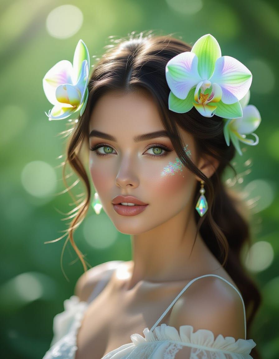 Crystalline Woman Like Orchid Mantis in Emerald Forest