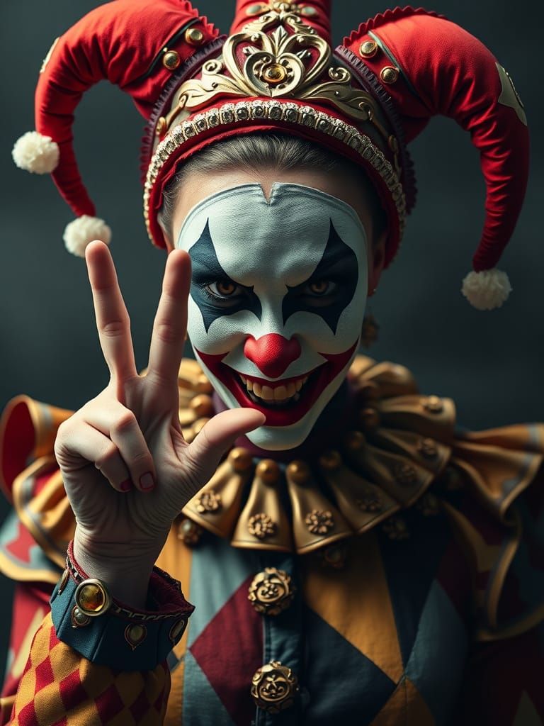 Menacing Harlequin Woman Commands Silence in Dark Style