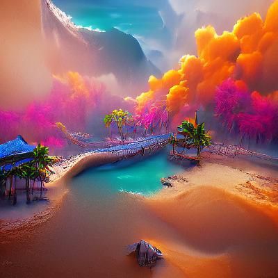Lush Tropical Beach in Detailed Digital Painting