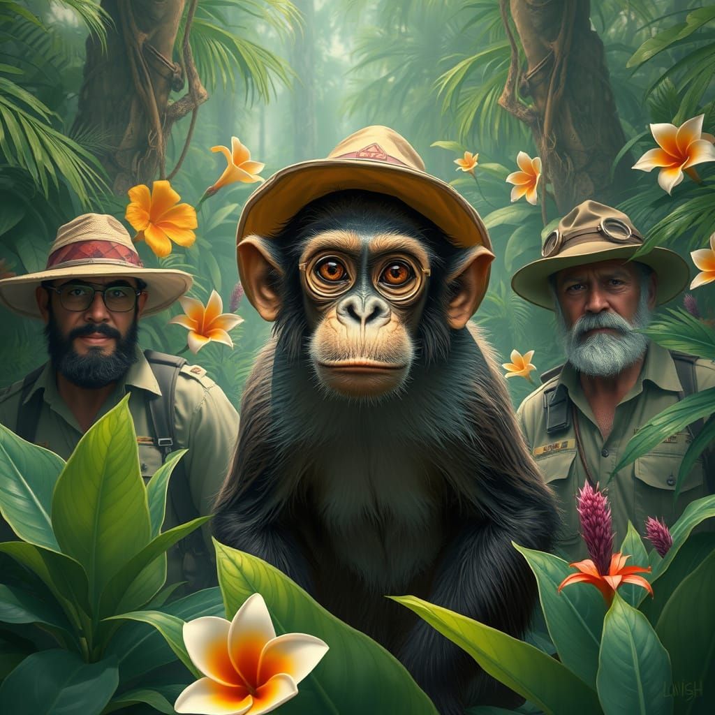 Curious Monkey in Jungle, Digital Art Style