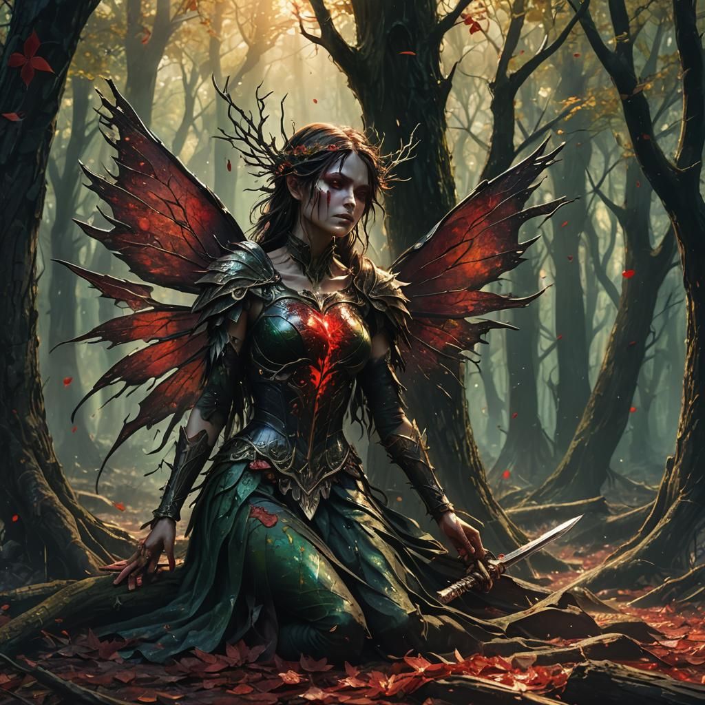 Slain Fairy in Forest: Dark Fantasy Concept Art