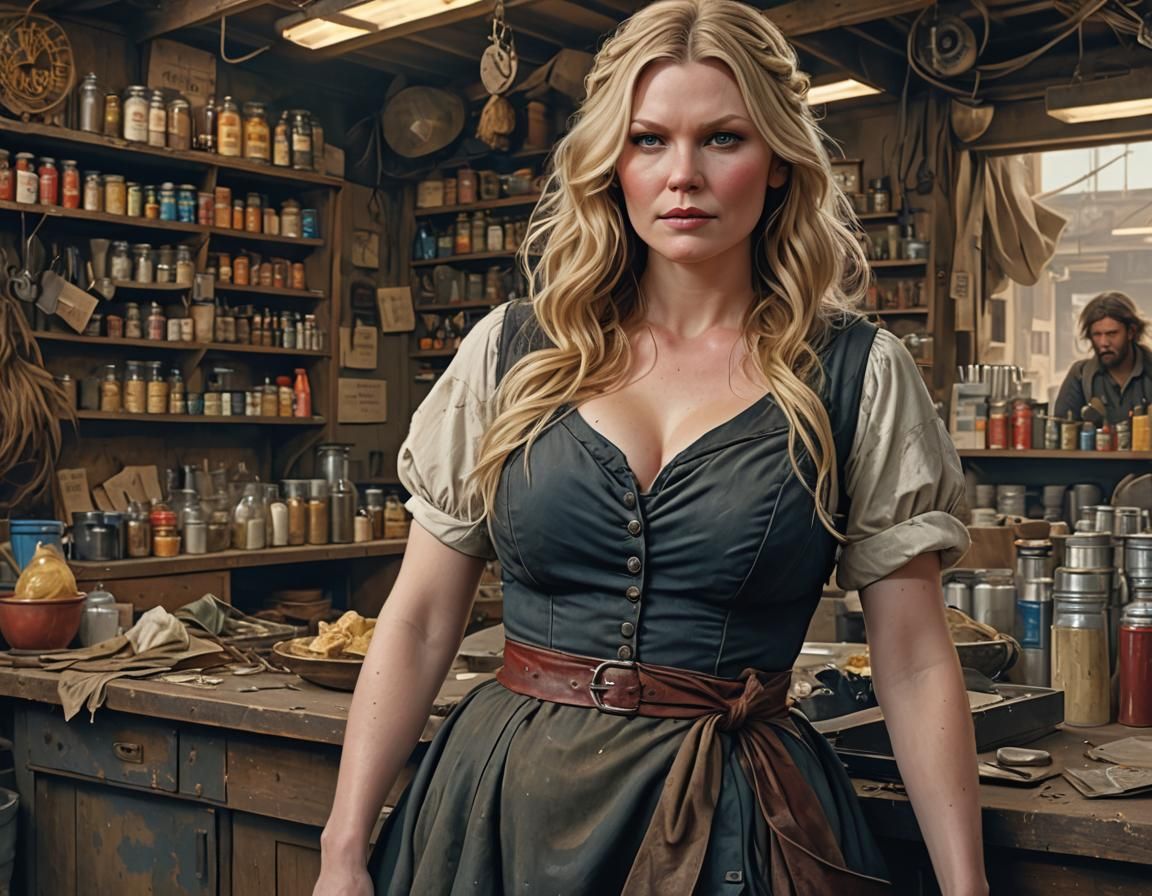 Post-Apocalyptic Merchant in Hyperdetailed Acrylic Painting