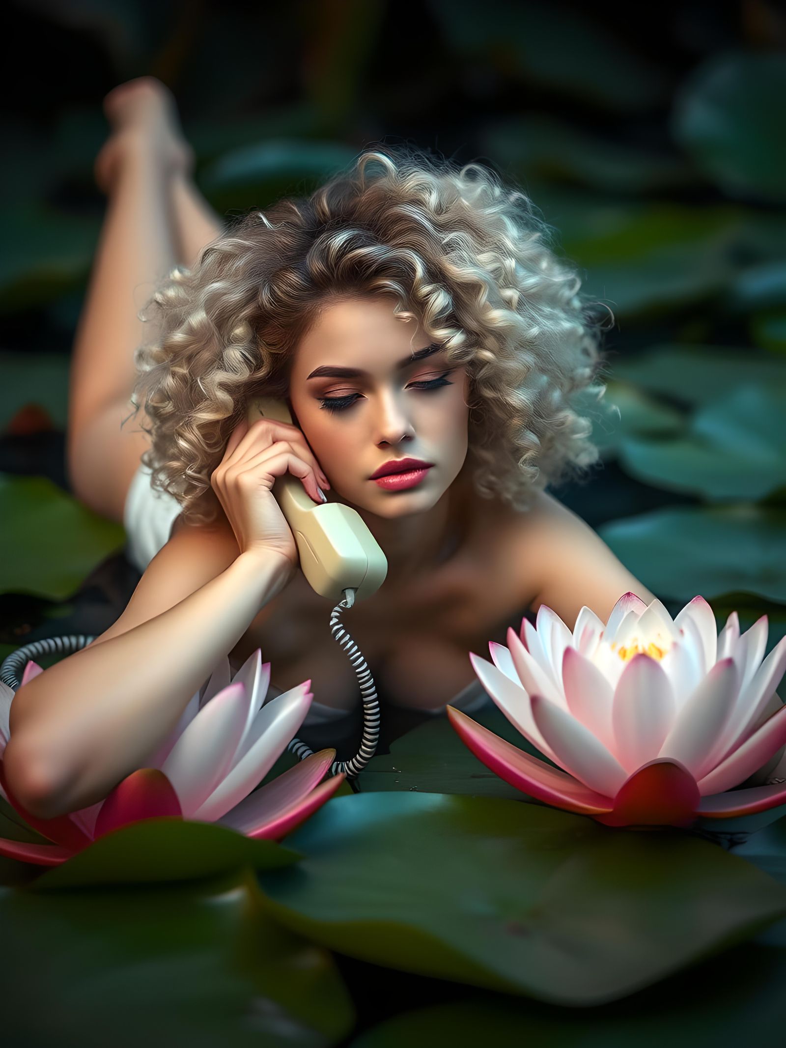 Albino Woman on Lily Pads: Cinematic Photography