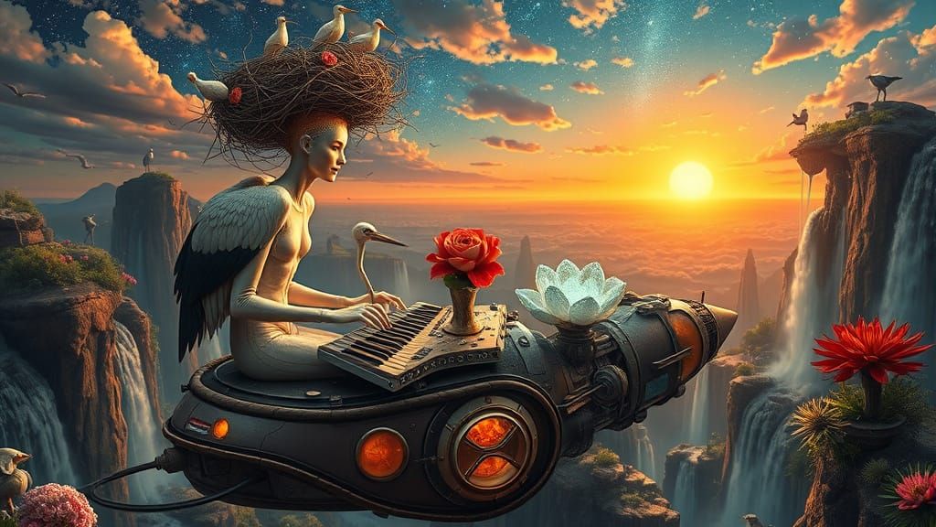 Surreal Stork Poets in Utopian Galaxy, Bosch Style