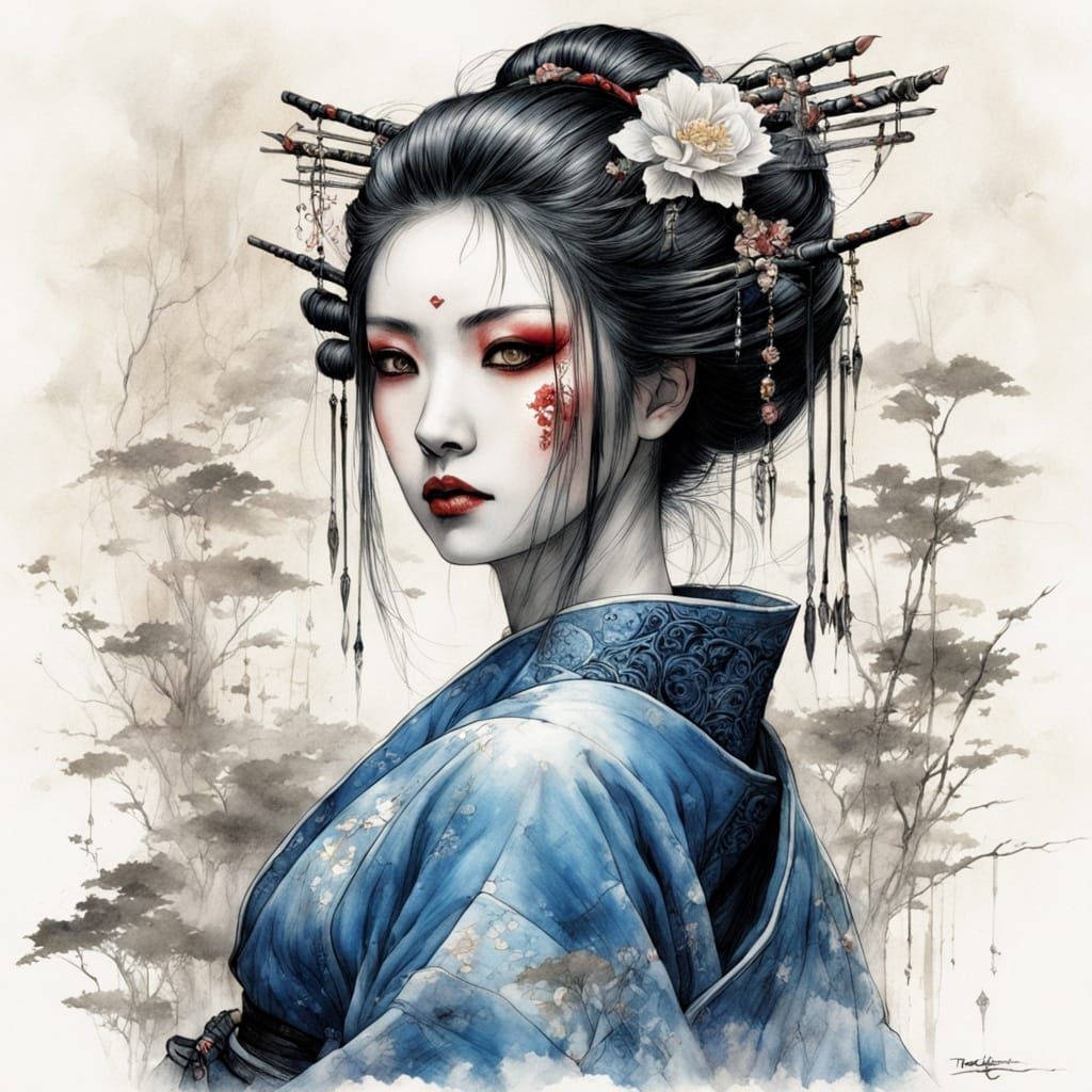 Geisha Portrait in Dark Fantasy Art Style
