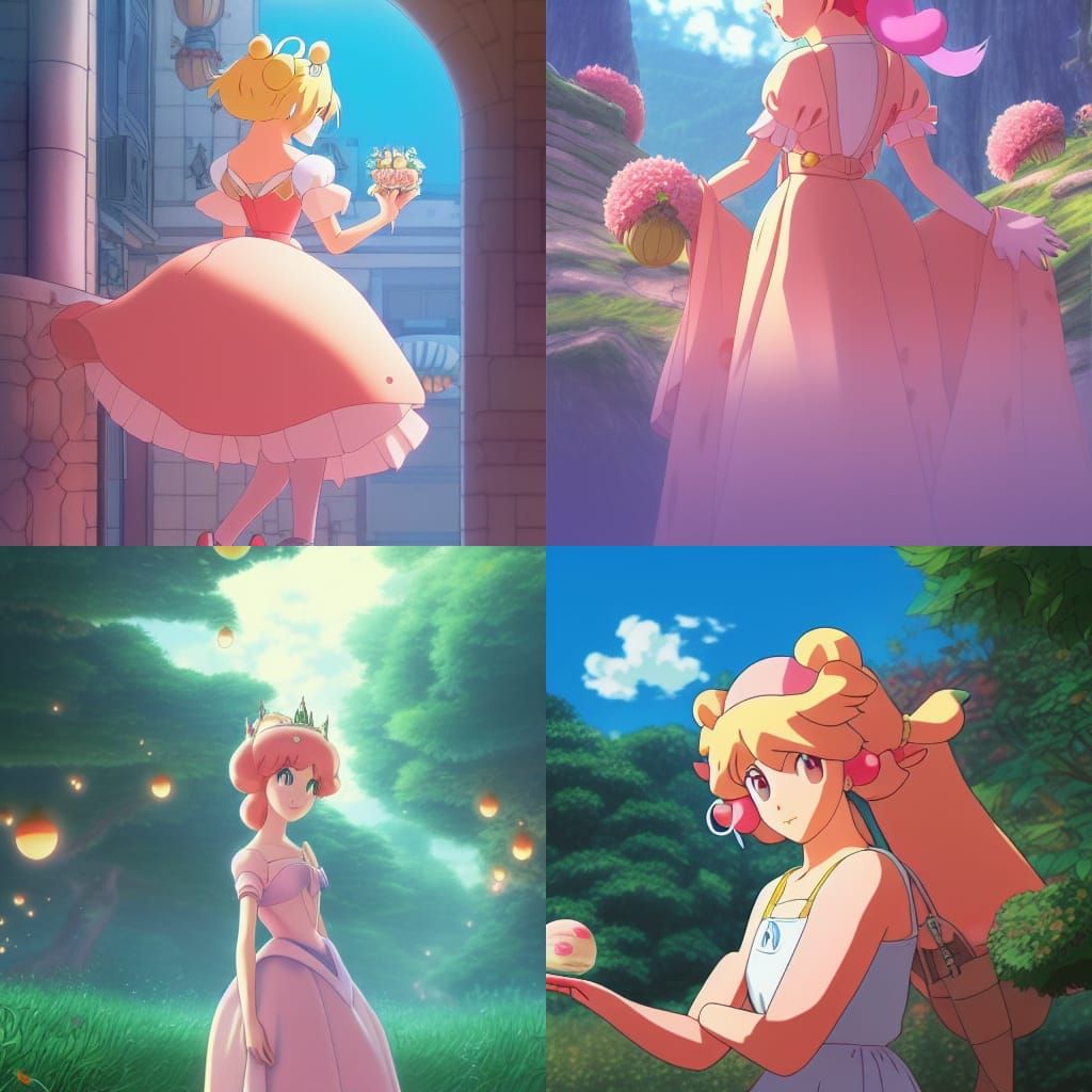 Princess Peach in Studio Ghibli Anime Style