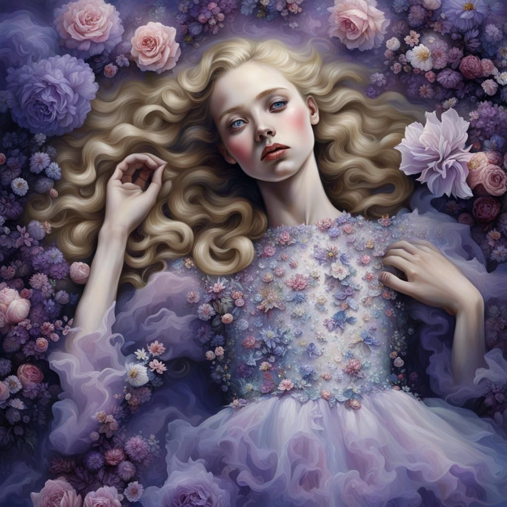 Girl in Frilly Dress Amongst Flowers