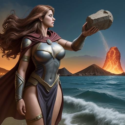 Superheroines Discover Ancient Artifact on Volcanic Shore