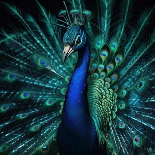Peacock Feathers Shedding Holographic Pixels in Digital Art ...