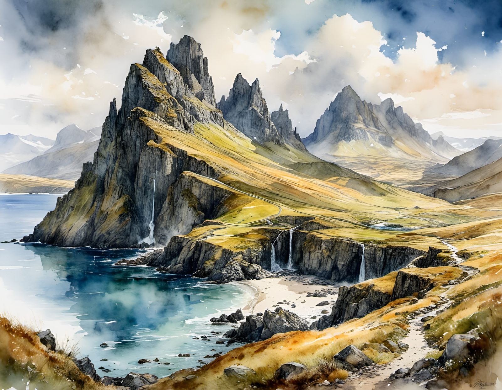 Watercolor Isle of Skye Landscape